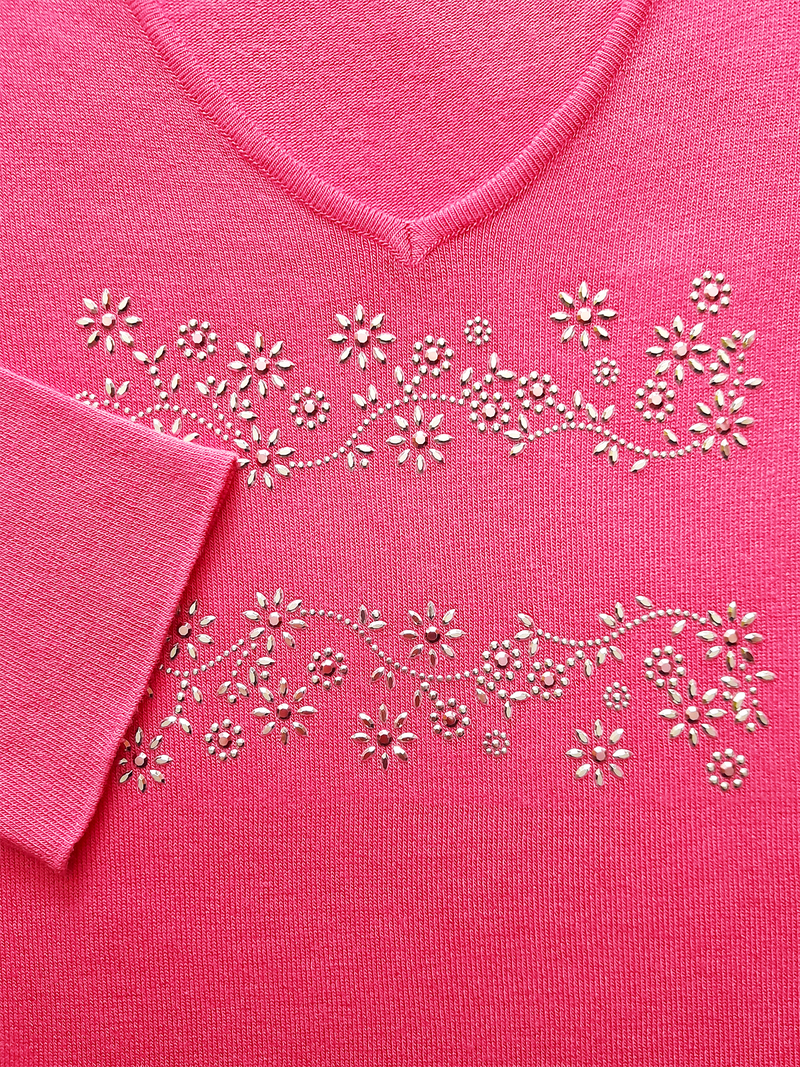 Bluză damă  din tricot fin roz cu ornament