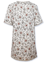 Bluză damă tip tunică crem cu motiv floral și franjuri