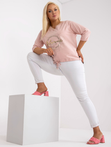Bluză femei Plus Size cu mânecă raglan și print auriu- Roz Antic