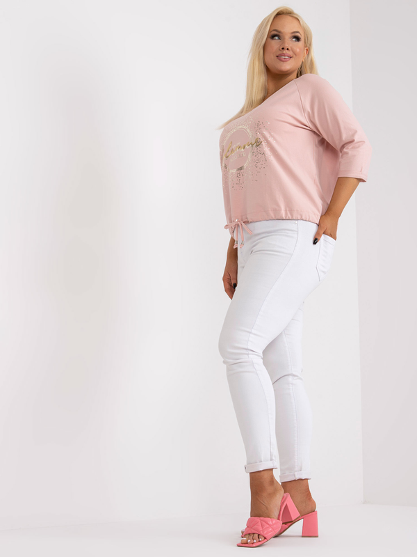 Bluză femei Plus Size cu mânecă raglan și print auriu- Roz Antic