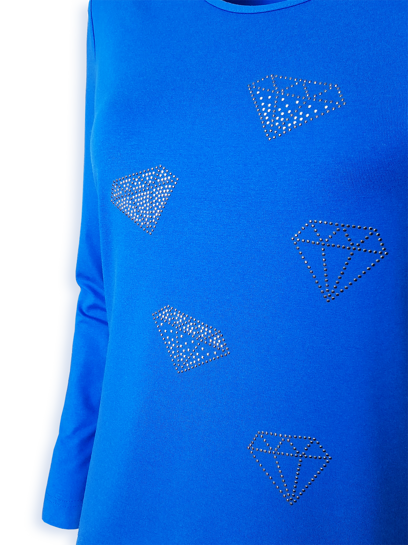 Bluză femei albastru royal cu ornament diamante argintii
