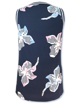 Bluză femei bleumarin cu flori și bentițe tricotate
