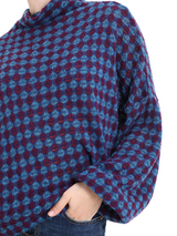 Bluză femei casual cu model geometric albastru-bordo