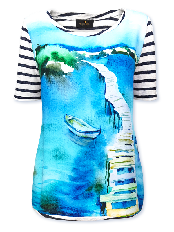 Bluză femei cu dungi și imprimeu marin