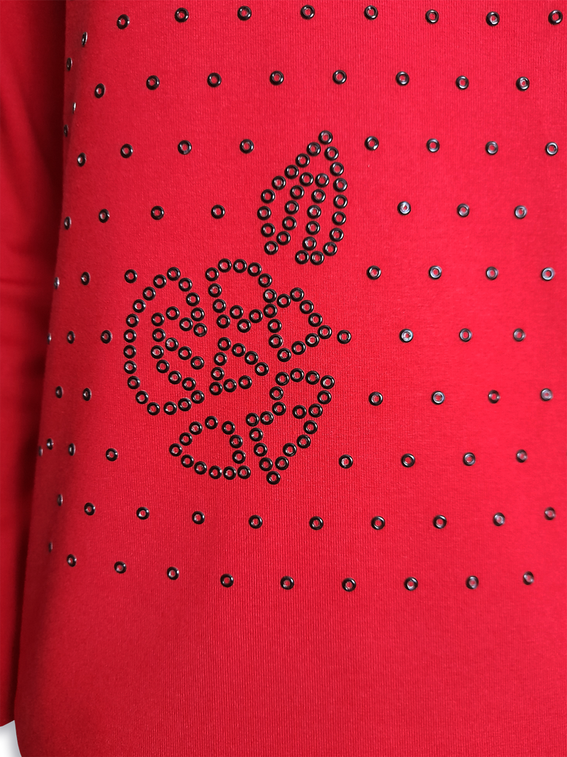 Bluză femei roșie cu ornament cerculețe