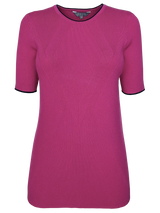 Bluza femei tricotată fucsia cu mânecă scurtă