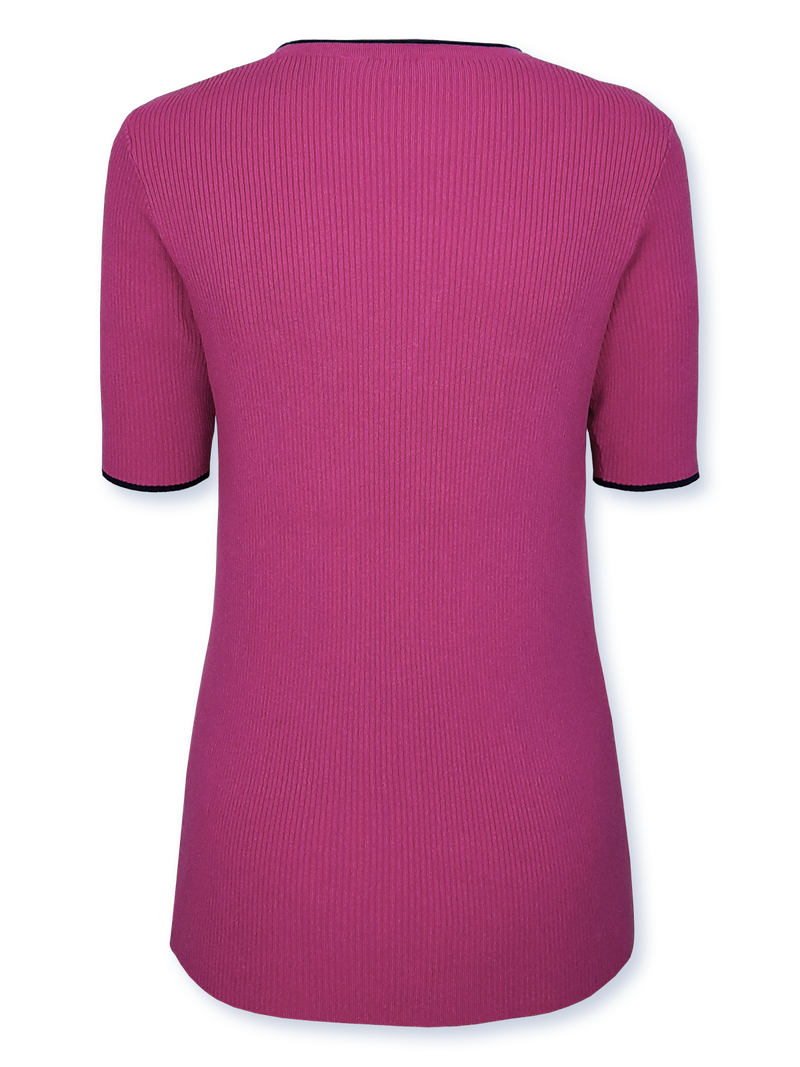 Bluza femei tricotată fucsia cu mânecă scurtă
