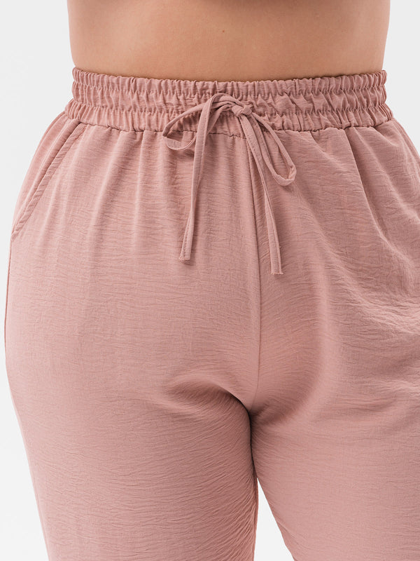 Pantaloni damă lejeri de vară Plus Size - Roz