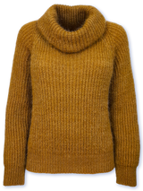 Pulover femei senape cu guler înalt și aspect striat