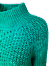 Pulover femei tricotat verde- turcoaz cu maneci raglan
