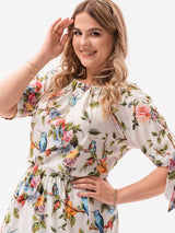 Rochie damă Plus Size midi - Alb cu imprimeu floral