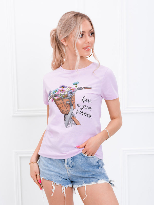 Tricou damă bumbac cu print Summer- Roz