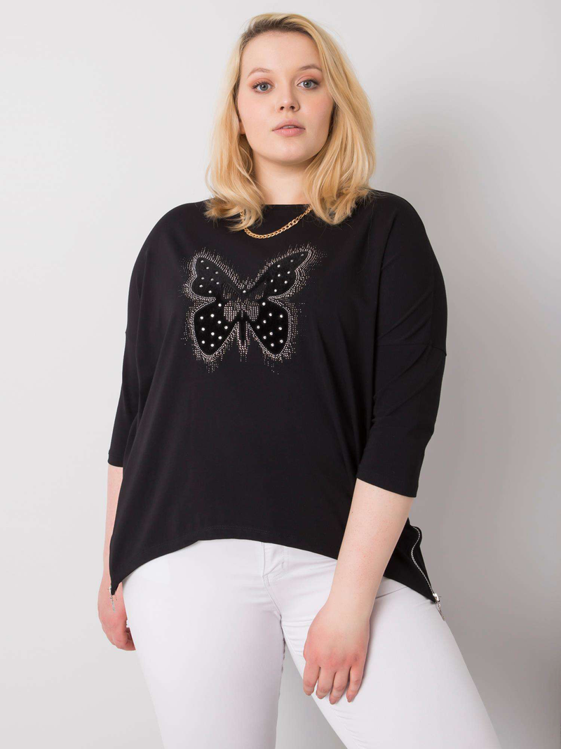 Bluză damă Mărimi Mari cu aplicație fluture- Negru